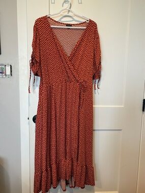 torrid Rust Polka Dot Wrap Midi Dress. B16